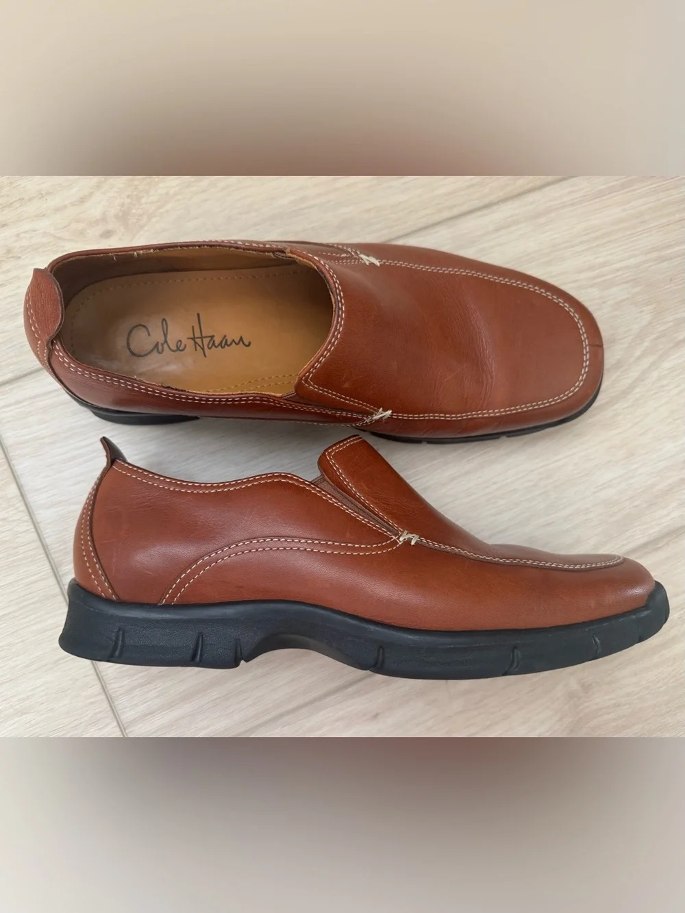 Cole Haan Men’s 8M Nike Air brown leather slip-on driving loafers dress shoes